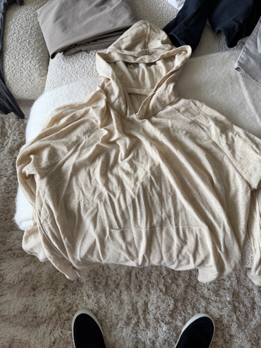 James Perse Cream Lightweight linen hoodie